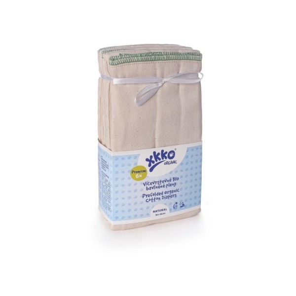 XKKO Prefolds – 100 % coton bio – (6 pièces) – Taille S (ourlet orange) – 32 x 34 cm (3 à 7 kg) – Couches en mousseline de coton bio